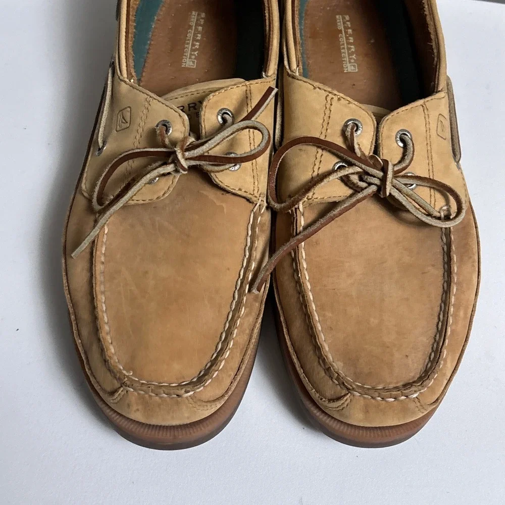 Sperry Boat Shoes 13M Tan Leather Moccasin Toe Casual Preppy Non Marking Classic